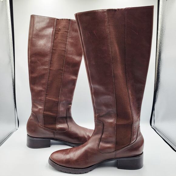 Donald J Pliner Buriel3 Chocolate Brown Leather Tall Riding Boots Women's Size 7 - Picture 6 of 12